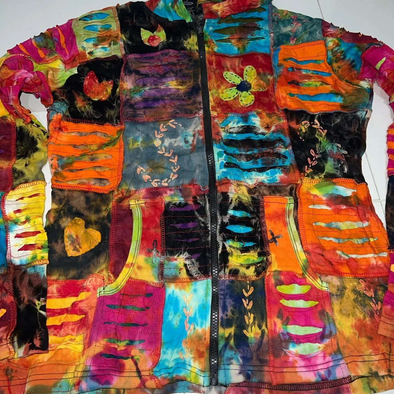 Nepalese Handmade  Multi-Colour Cotton Hoodie  Cardigan size XX Large