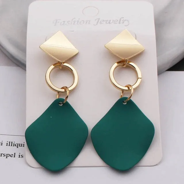 New Fashion Statement Earrings Green White Red Geometric Drop Earrings for Women Punk Metal Earring Trendy Jewelry Elegant