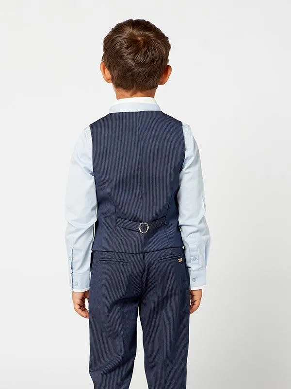 One Friday Navy Blue Stripes Waist Coat