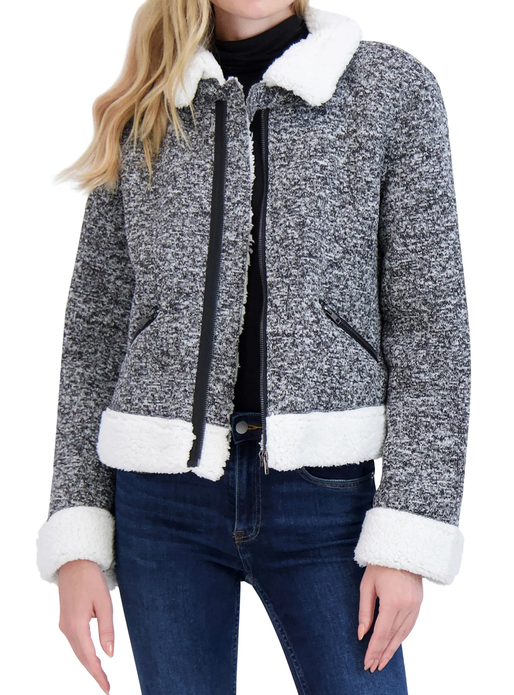 Ookie & Lala Sweater Bonded to Sherpa - CF Zip Moto with Detach Hood