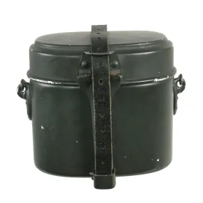 Original German WWII M31 Aluminum Mess Kit Kochgeschirr by Heinrich Ritter with Leather Strap - dated 1943 & 1942