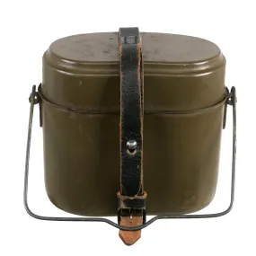 Original German WWII M31 Aluminum Mess Kit Kochgeschirr with Leather Strap by Eduard Sommerfeld, Berlin - Dated 1943