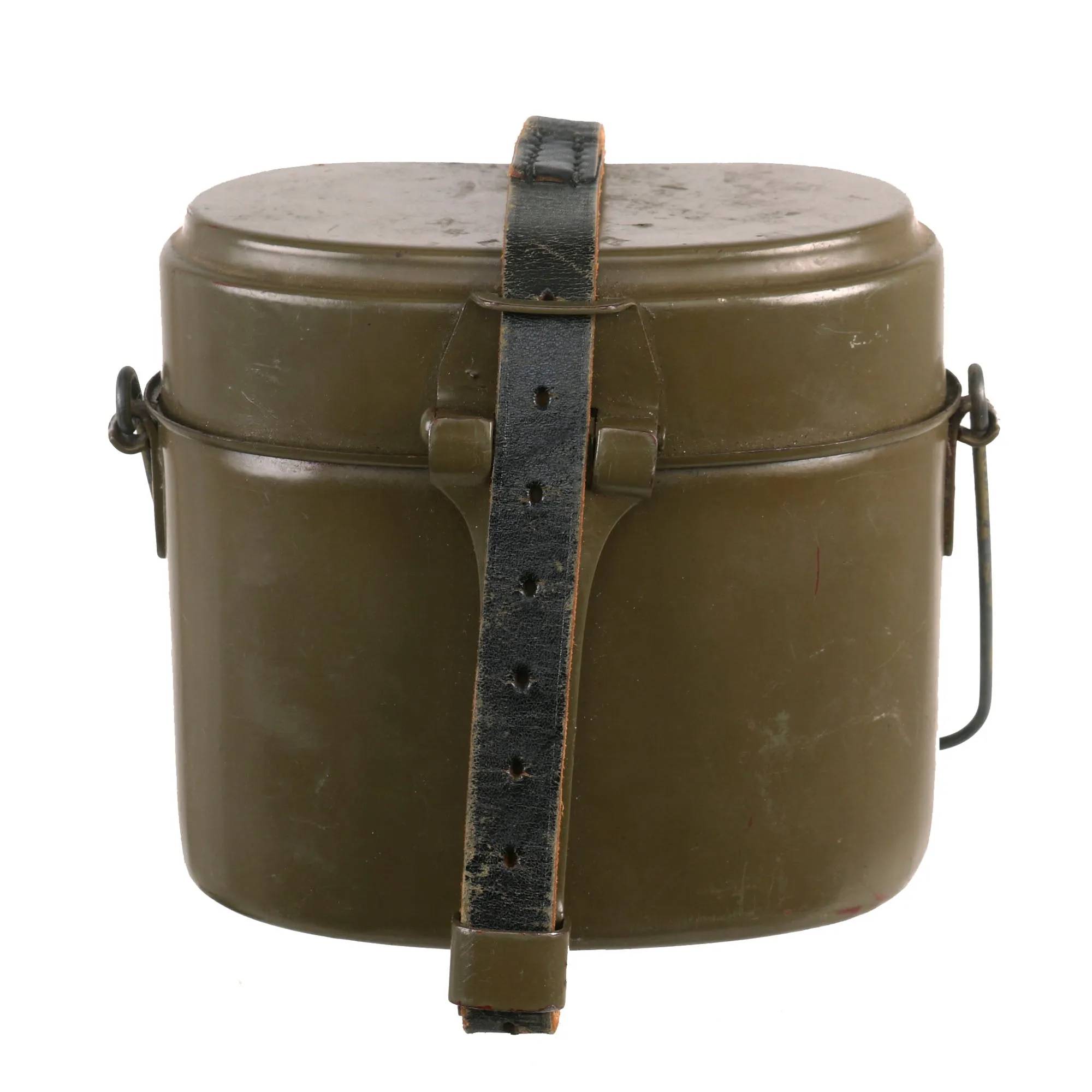 Original German WWII M31 Aluminum Mess Kit Kochgeschirr with Leather Strap by Eduard Sommerfeld, Berlin - Dated 1943