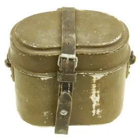 Original German WWII M31 Aluminum Mess Kit Kochgeschirr with Leather Strap - Dated 1941 & 43