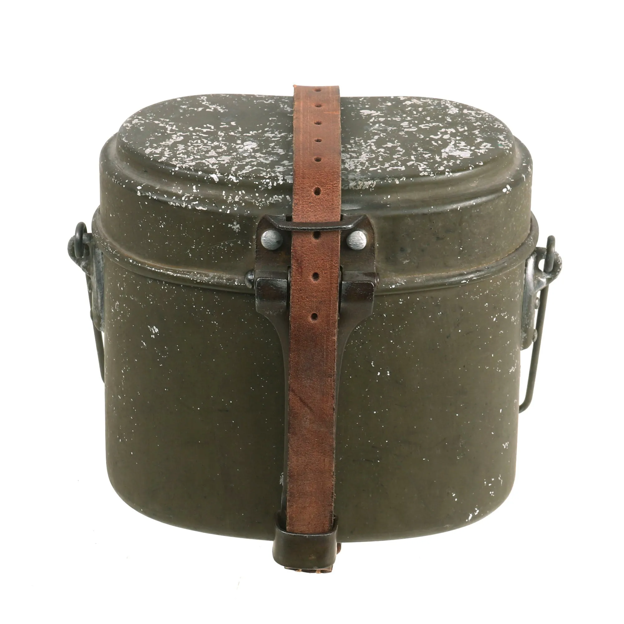 Original German WWII M31 Aluminum Mess Kit Kochgeschirr with Leather Strap - Dated 1941