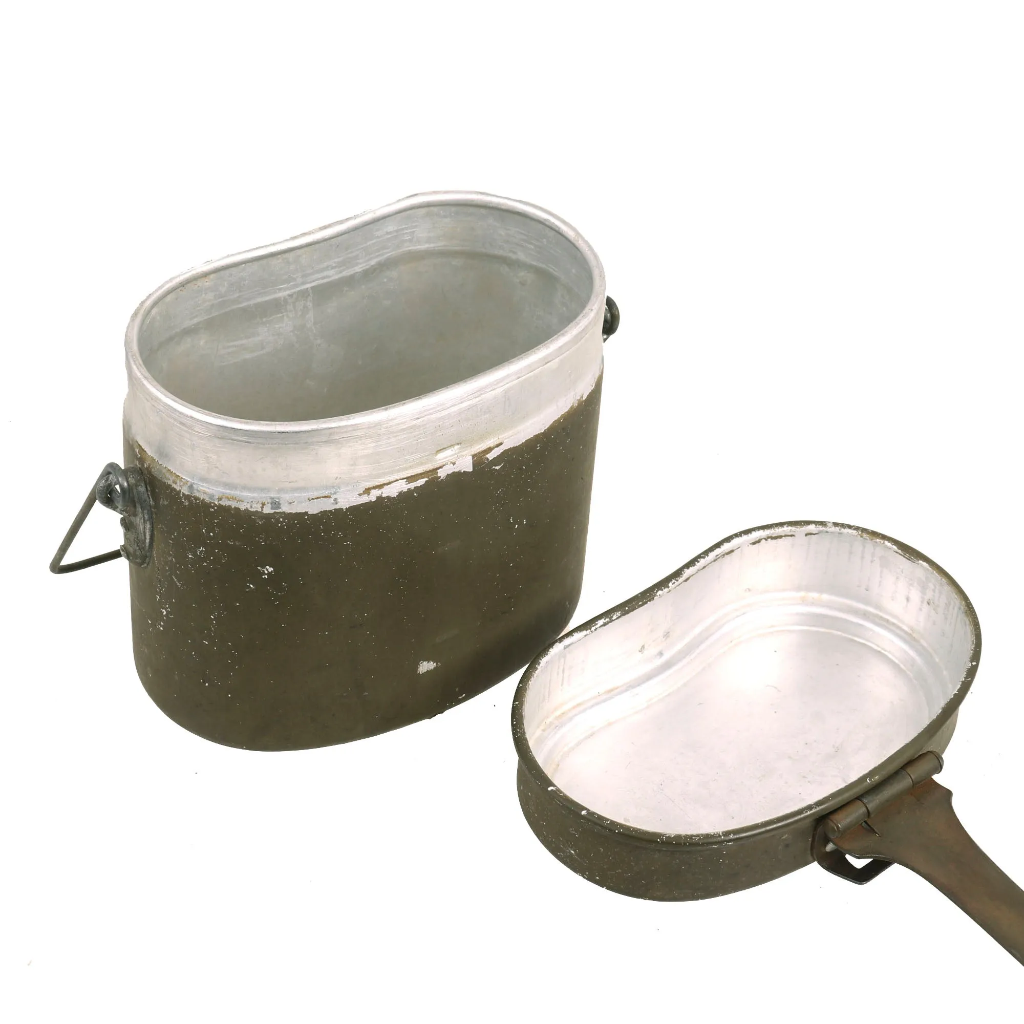 Original German WWII M31 Aluminum Mess Kit Kochgeschirr with Leather Strap - Dated 1941