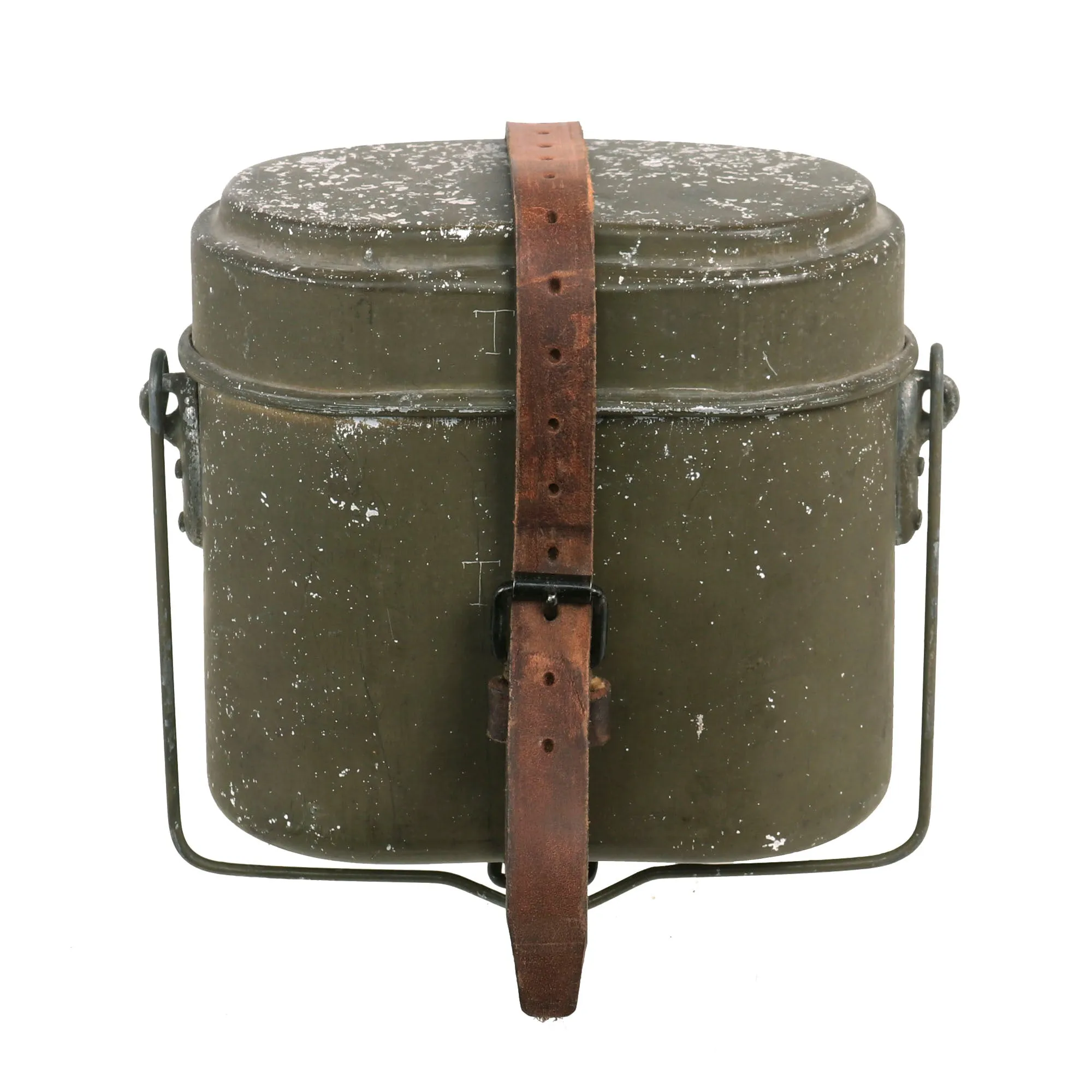 Original German WWII M31 Aluminum Mess Kit Kochgeschirr with Leather Strap - Dated 1941