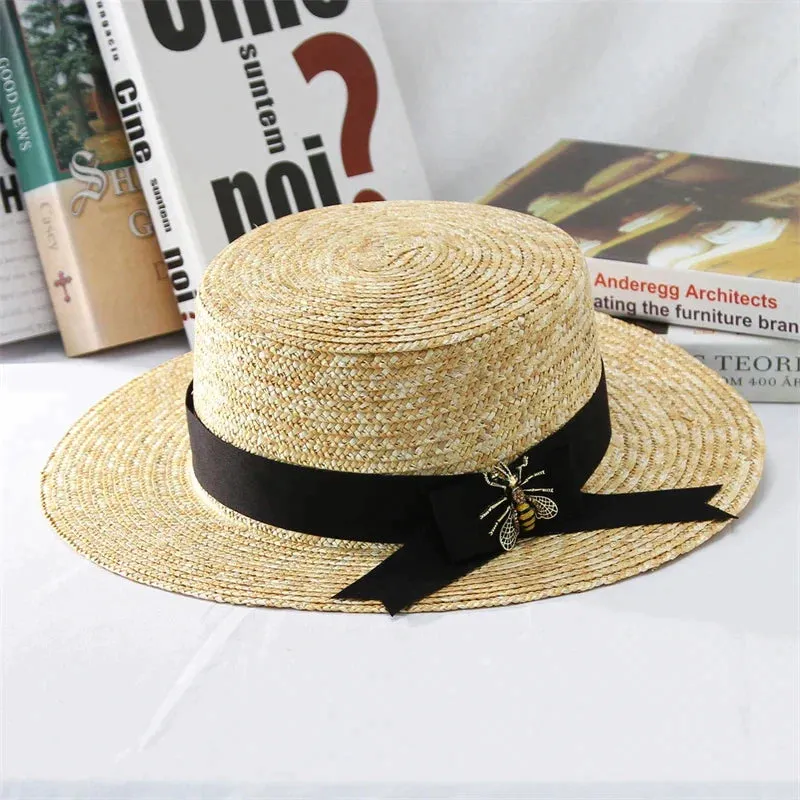 Panama Bow Flat-Top Straw Hat