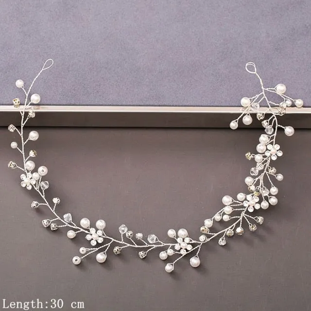 Pearl Rhinestone Women Headband Wedding Hair Accessories For Women Bride Tiara Headband Hair Jewelry Silver Color Hairband