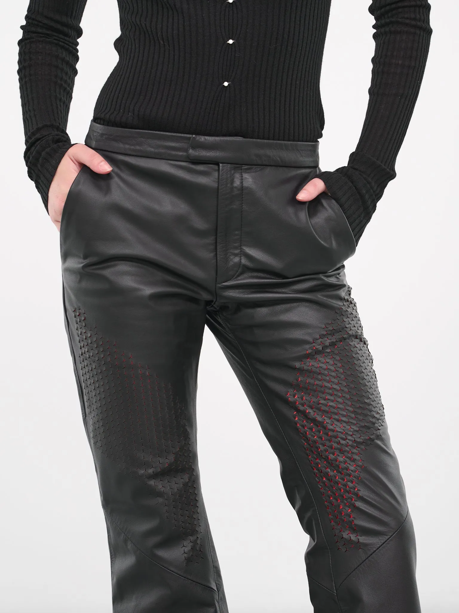 Perforated Leather Pants (CL42WW-BLACK-RED)