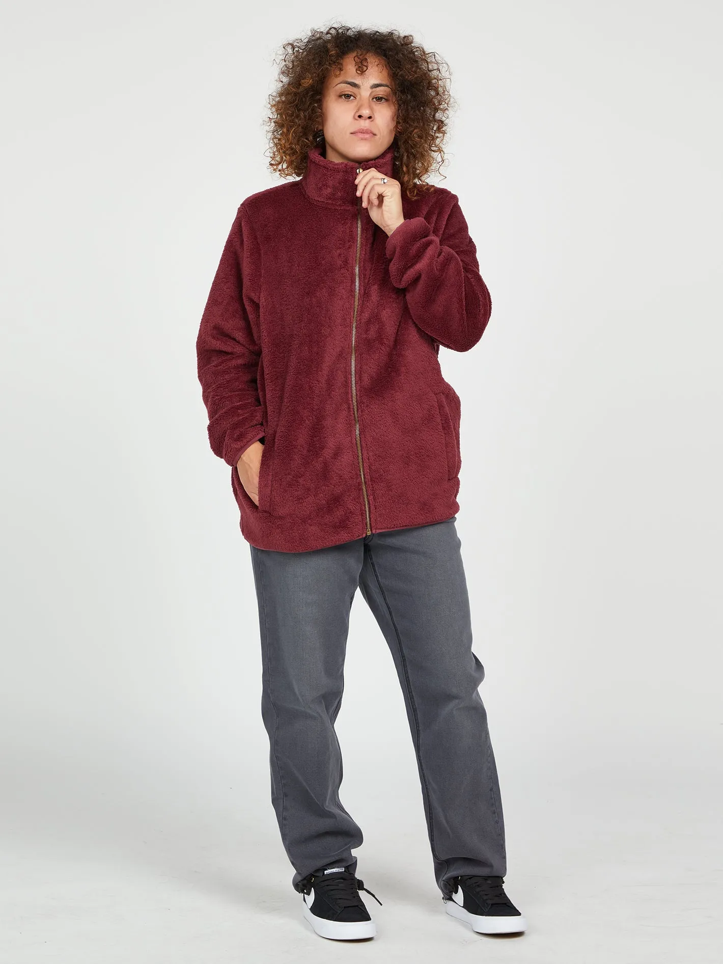 Pheelin Phuzzy Zip Up Jacket - Burgundy