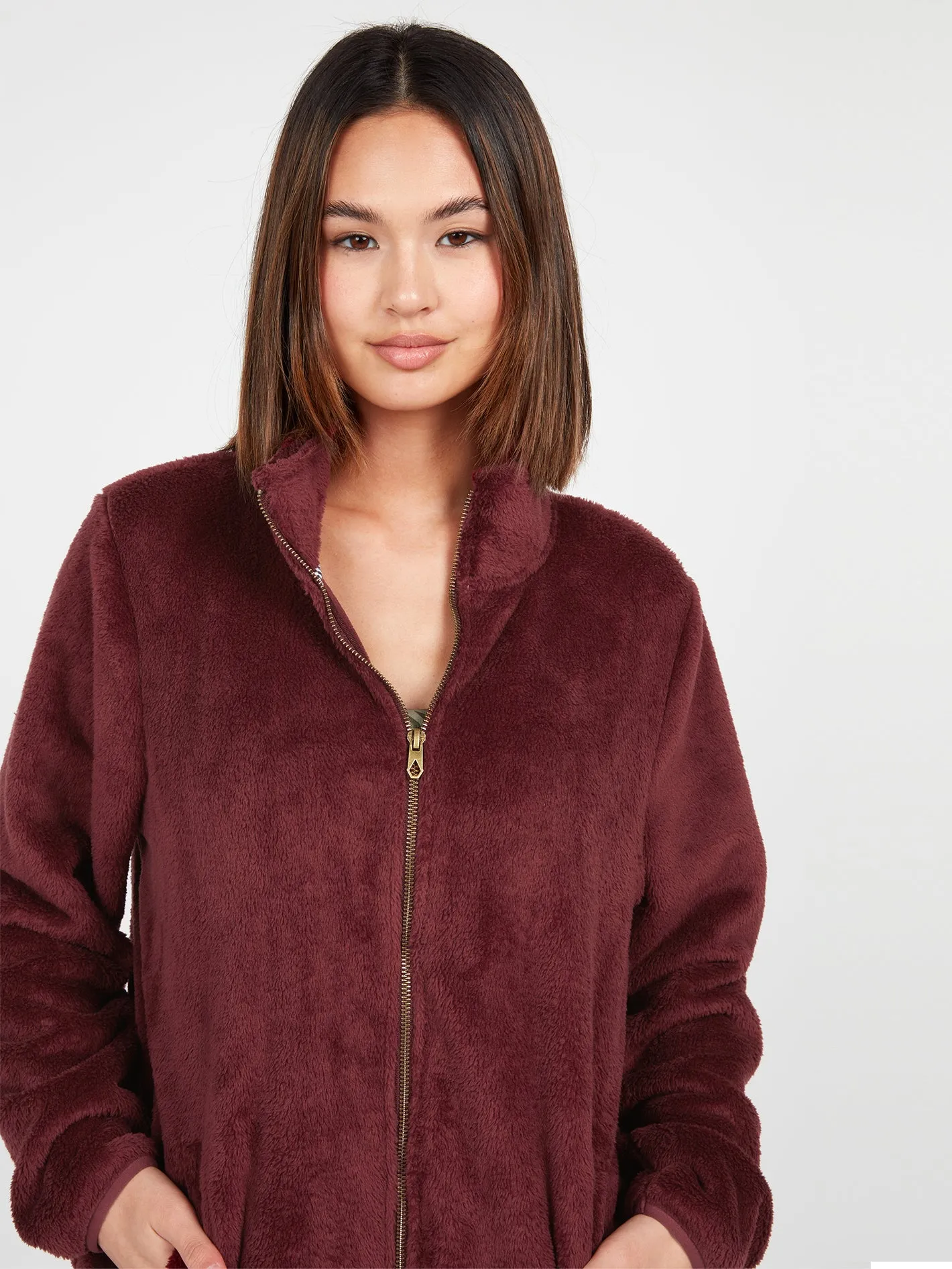 Pheelin Phuzzy Zip Up Jacket - Burgundy