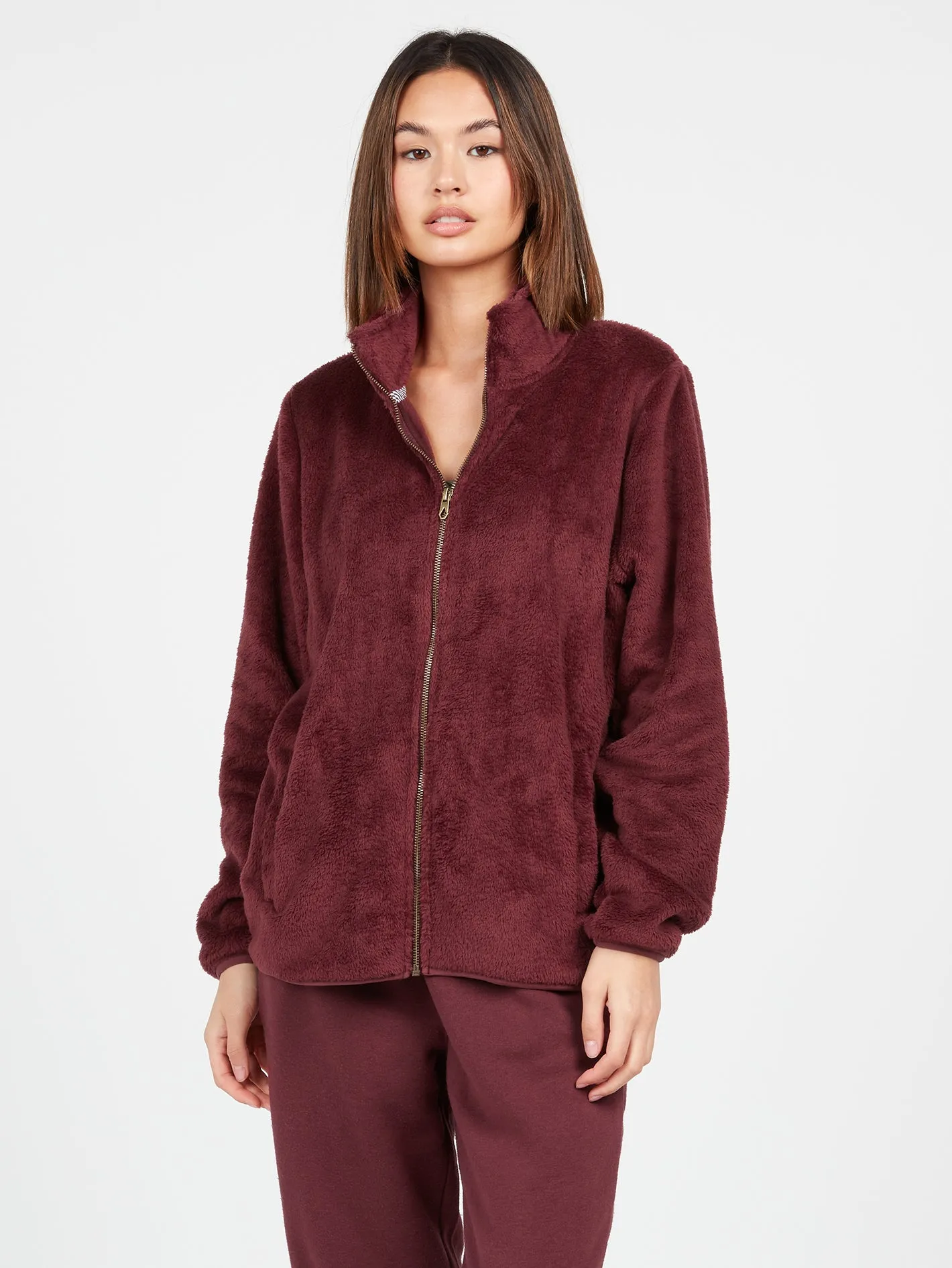 Pheelin Phuzzy Zip Up Jacket - Burgundy