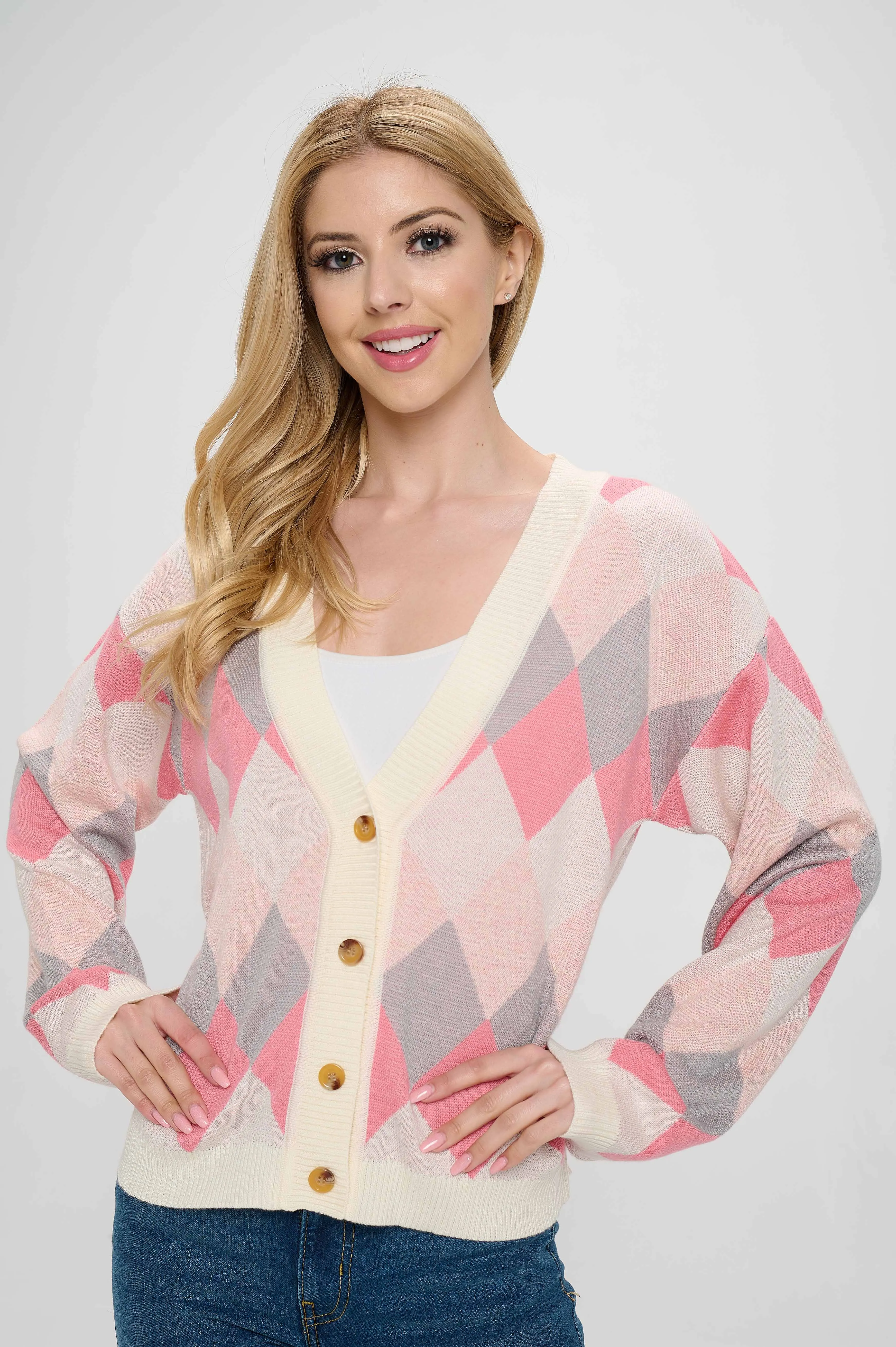 Pink Diamond Pattern Short Knitwear