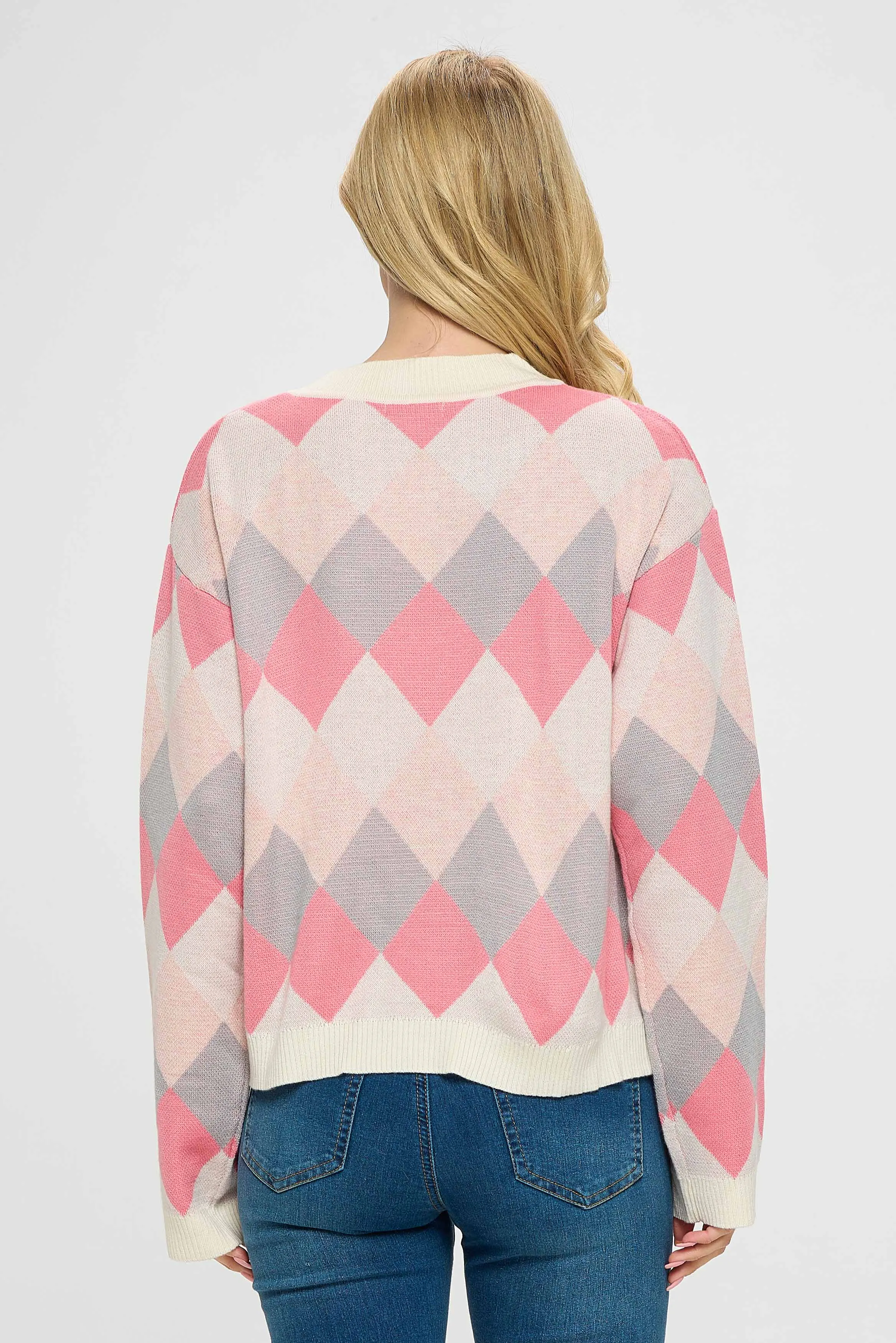 Pink Diamond Pattern Short Knitwear