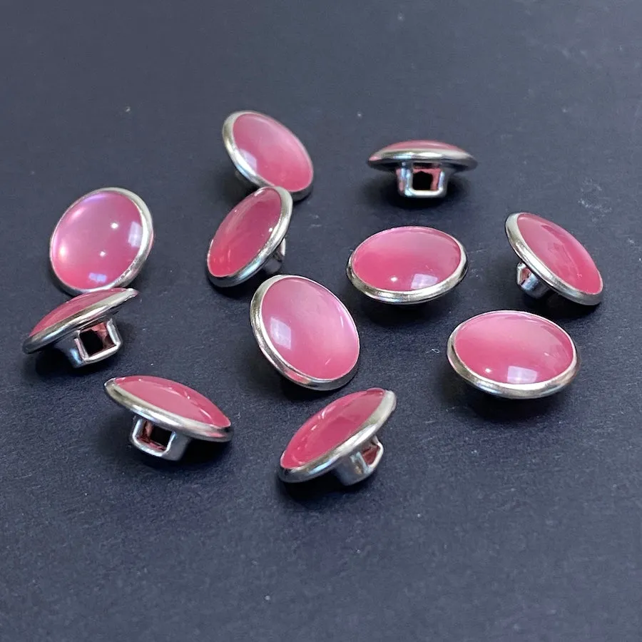 Pink Pearl/Metal Western Shirt Buttons Not Snaps, Shank Back 13mm / 1/2", Pack of 14  #KB-809