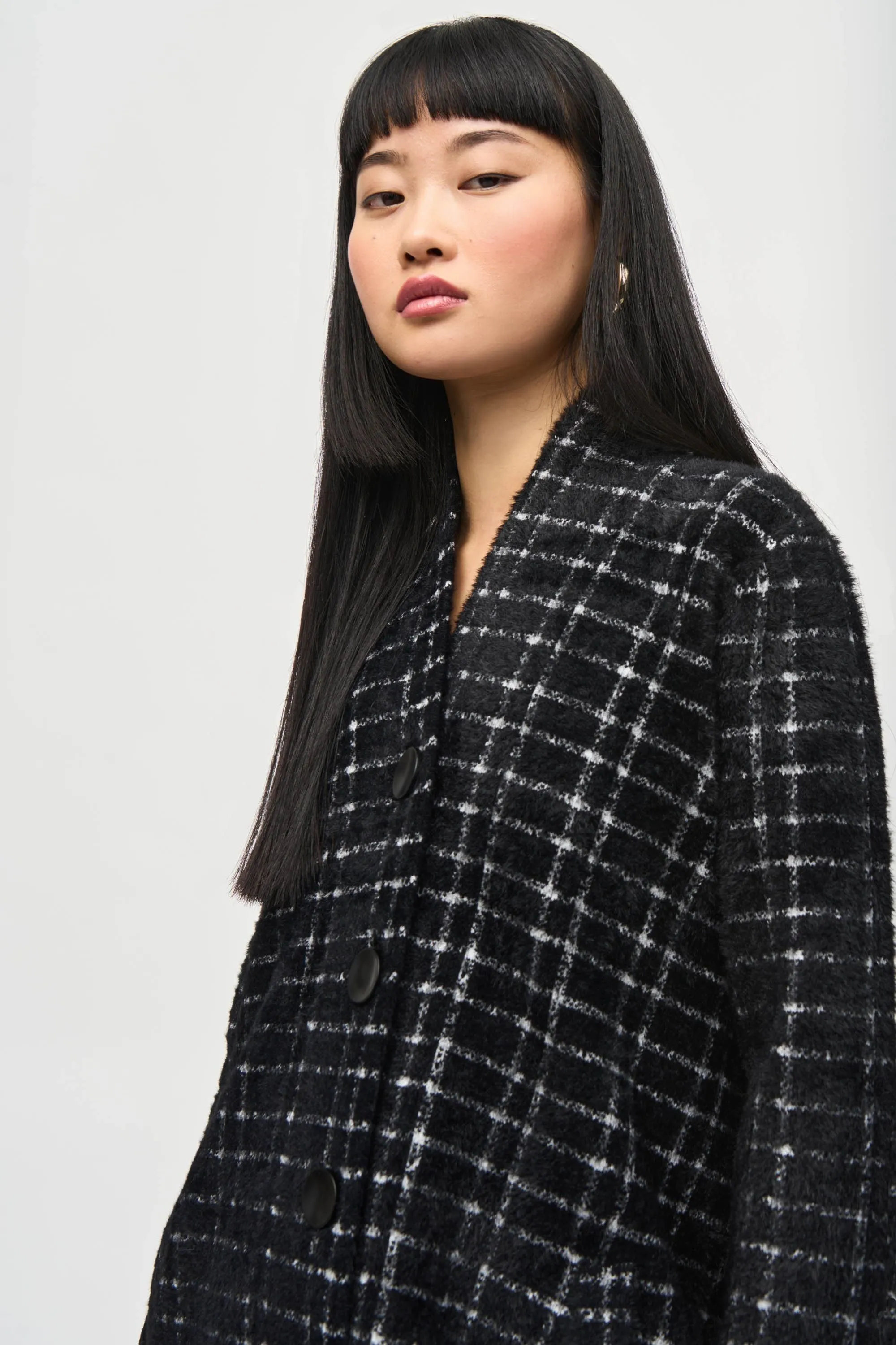 PLAID FEATHER YARN COAT - 243924JR