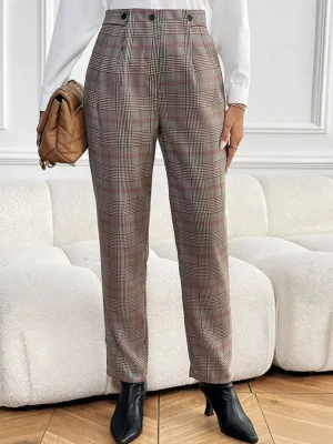 Plaid Straight Pants with Pockets