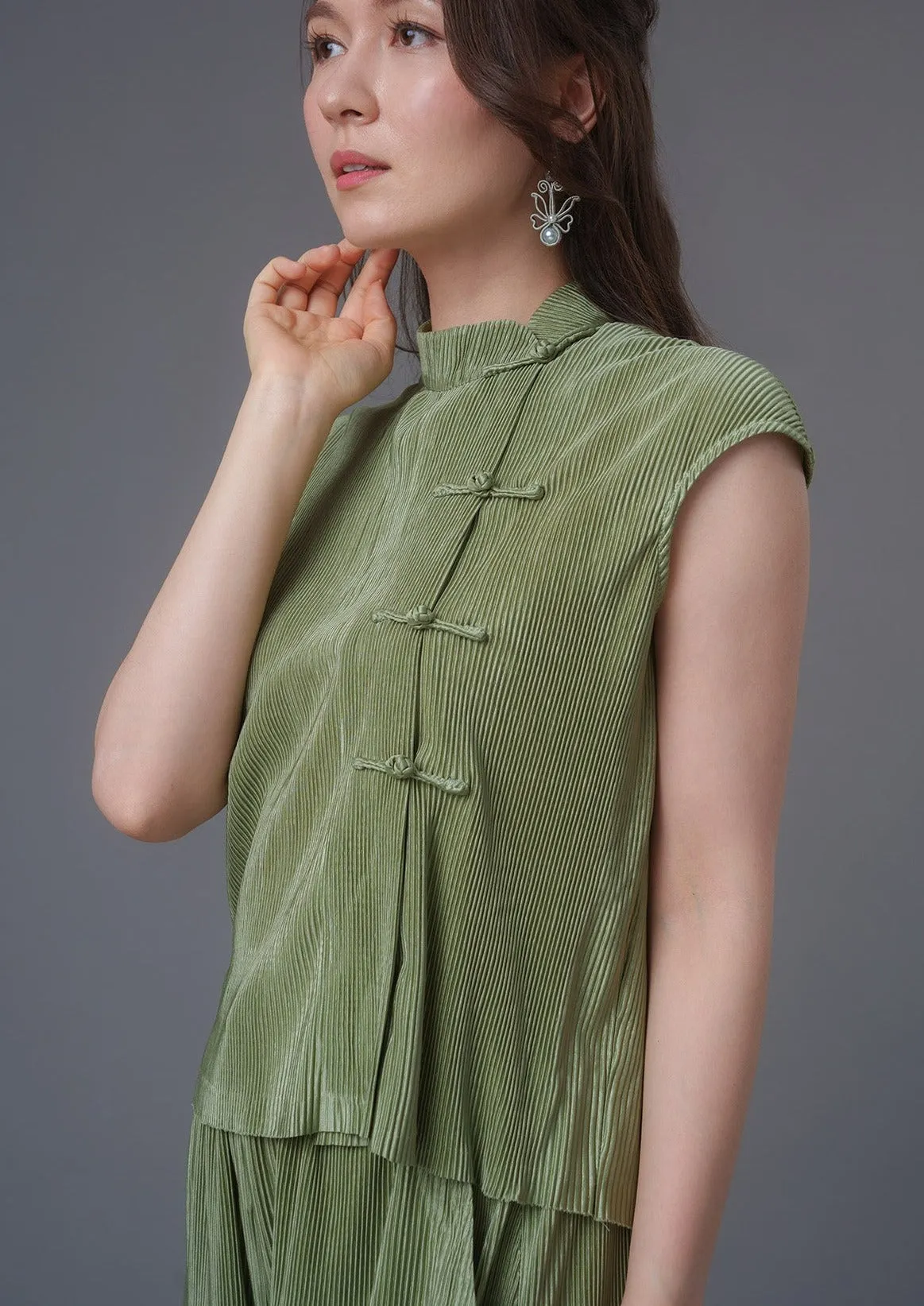 Pleated Qipao Top (Green)