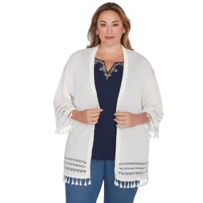 Plus Cotton Lace Open Cardigan Ivory - Ruby Rd