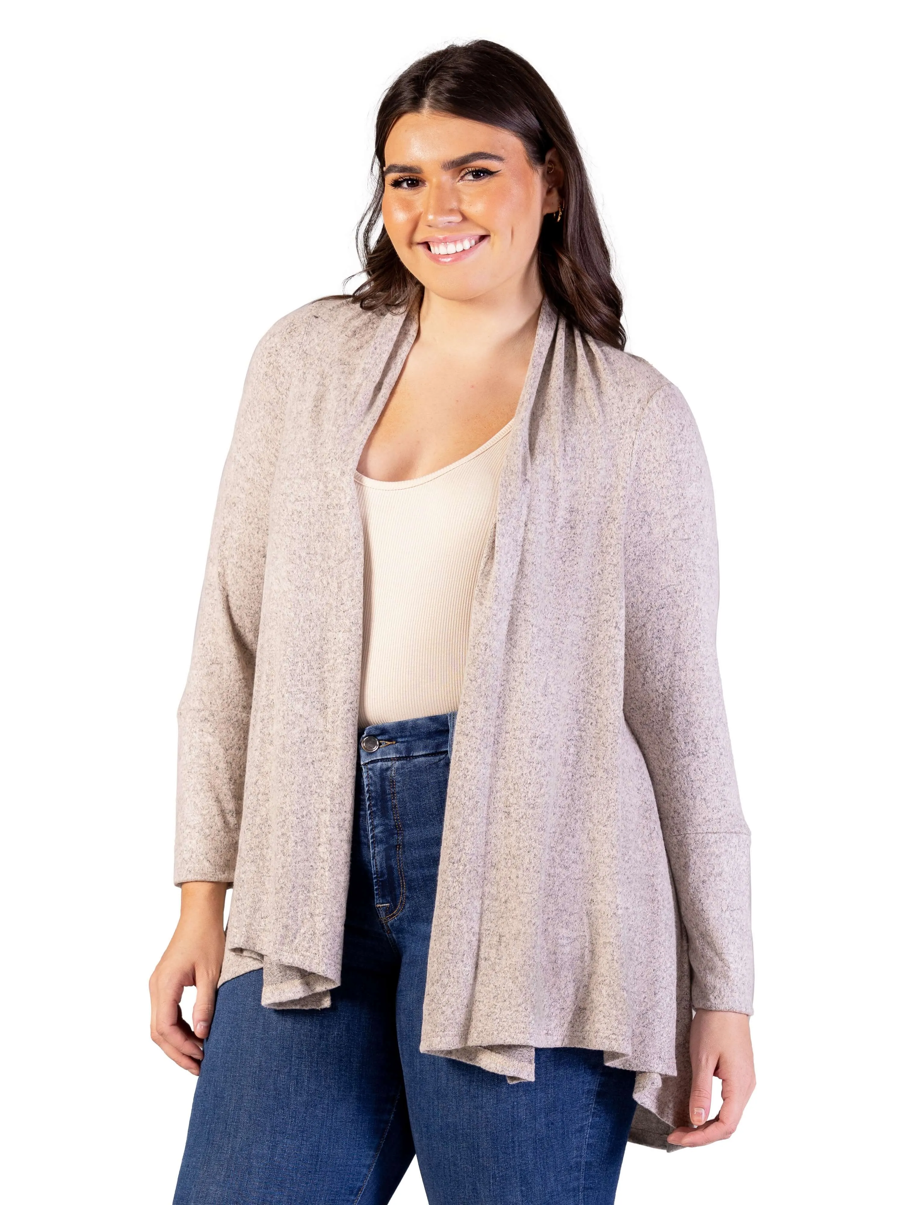 Plus Size Open Front Long Sleeve High Low Cozy Cardigan