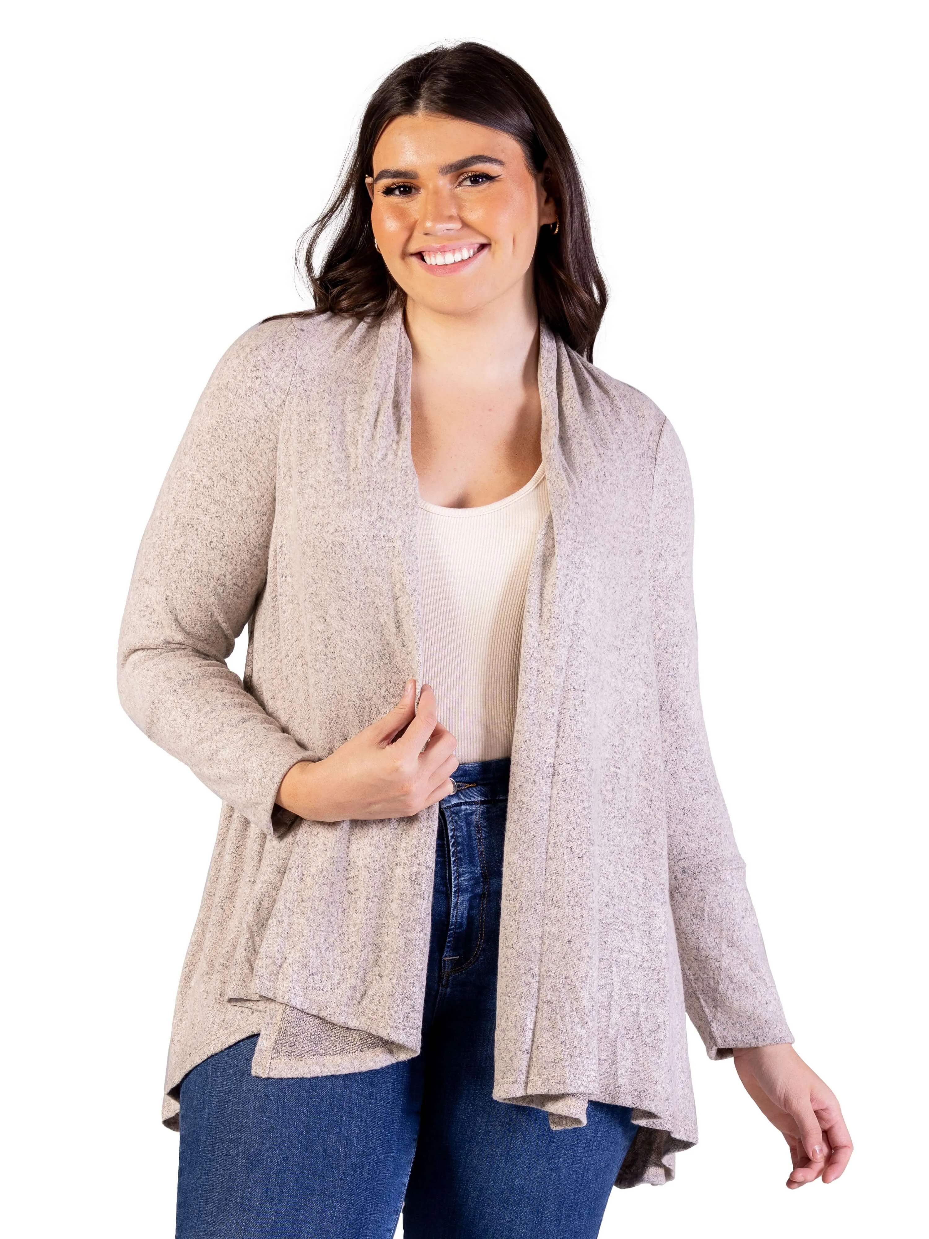 Plus Size Open Front Long Sleeve High Low Cozy Cardigan