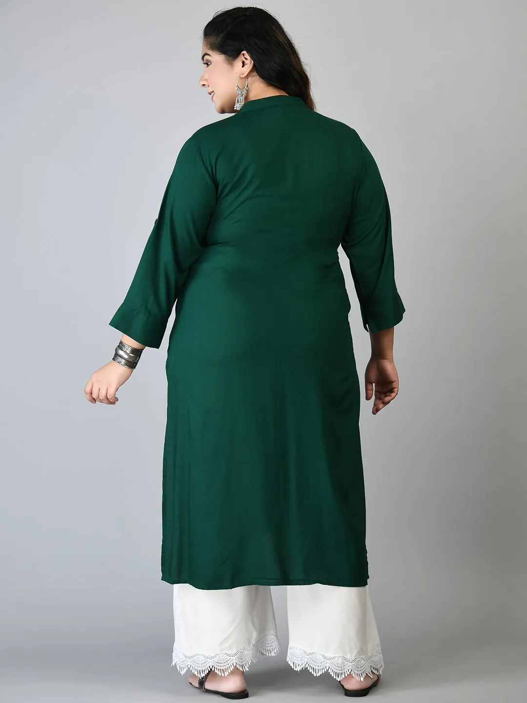 Plus Size Plus Size Solid Green Kurta