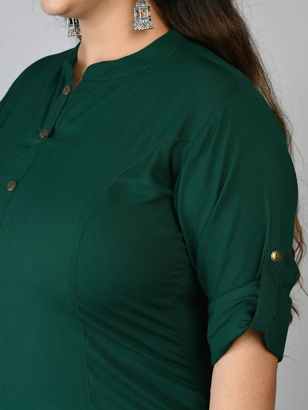 Plus Size Plus Size Solid Green Kurta