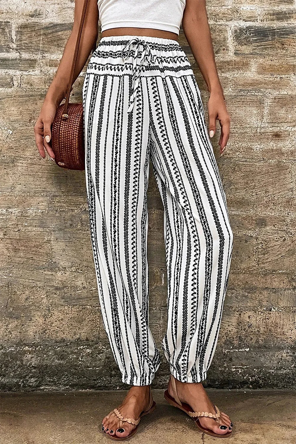 Printed Elastic Waist Pants