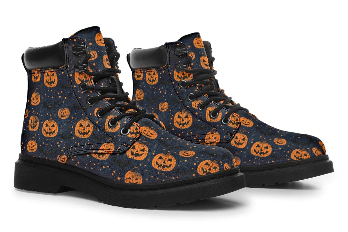 Pumpkin Party Classic Boots - High Quality Micro-Suede Weatherproof Vegan Shoes with Stitched on Soles