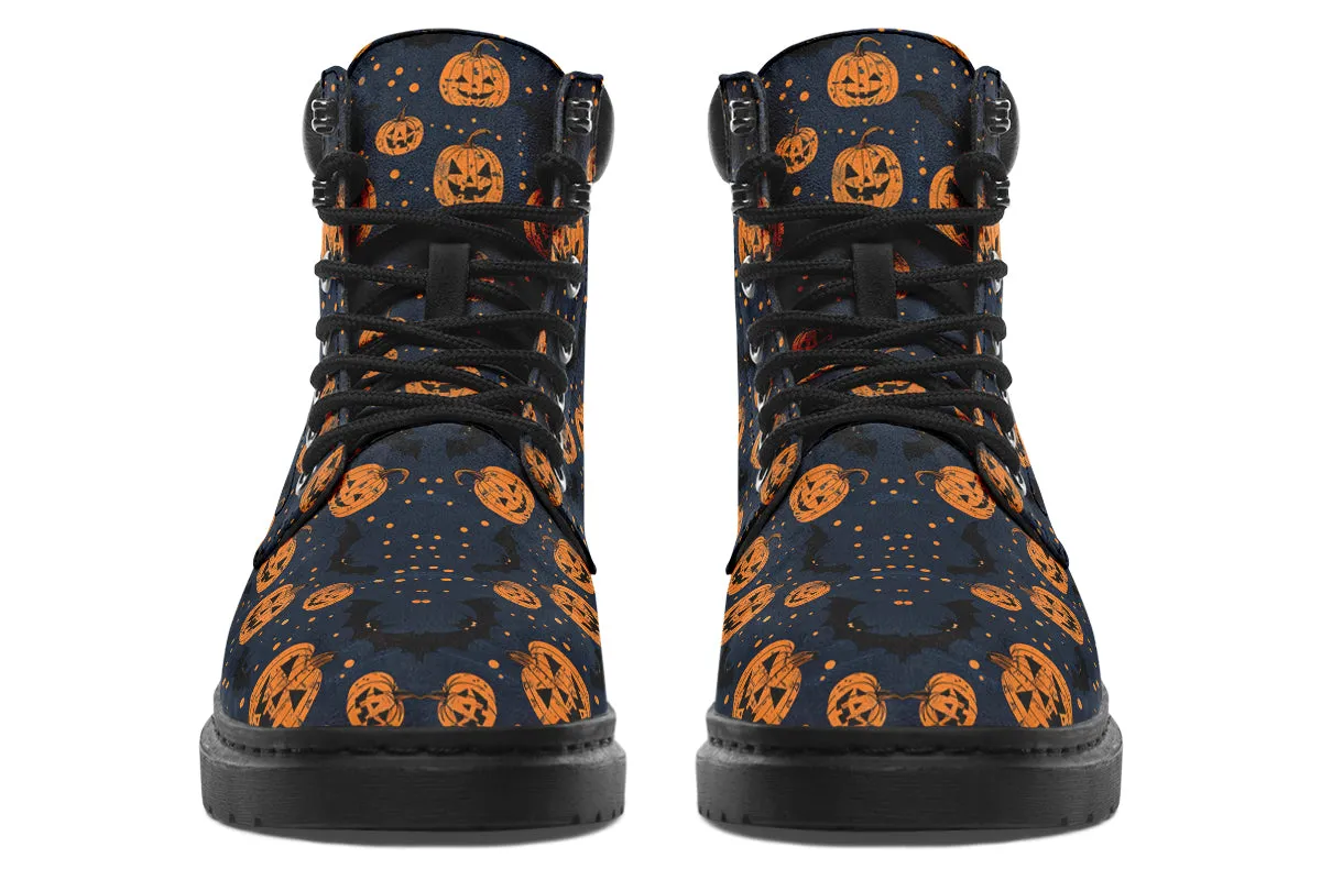 Pumpkin Party Classic Boots - High Quality Micro-Suede Weatherproof Vegan Shoes with Stitched on Soles