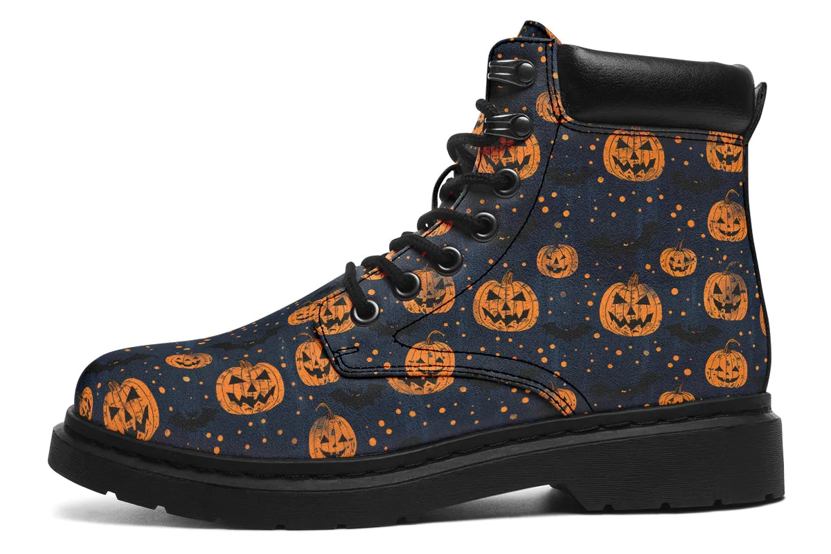 Pumpkin Party Classic Boots - High Quality Micro-Suede Weatherproof Vegan Shoes with Stitched on Soles