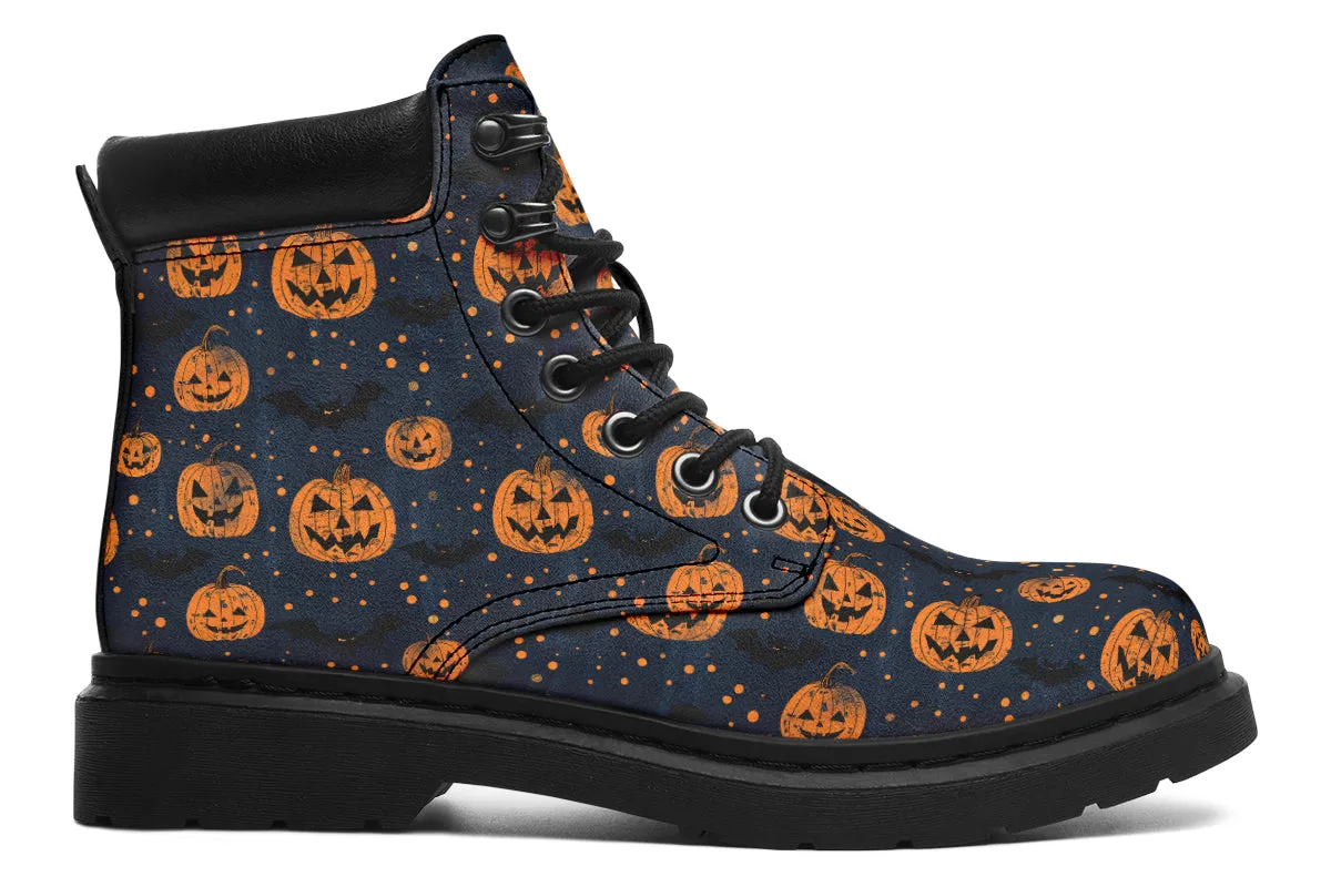 Pumpkin Party Classic Boots - High Quality Micro-Suede Weatherproof Vegan Shoes with Stitched on Soles