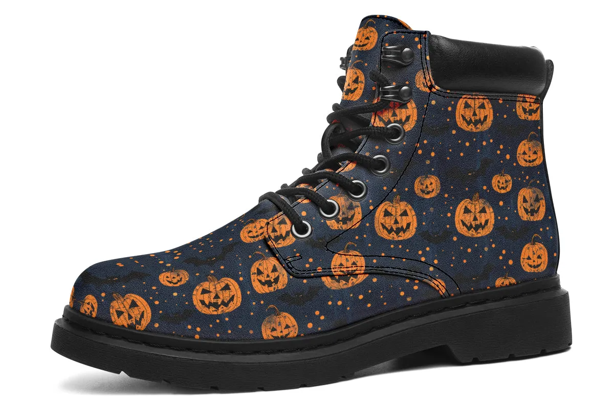 Pumpkin Party Classic Boots - High Quality Micro-Suede Weatherproof Vegan Shoes with Stitched on Soles