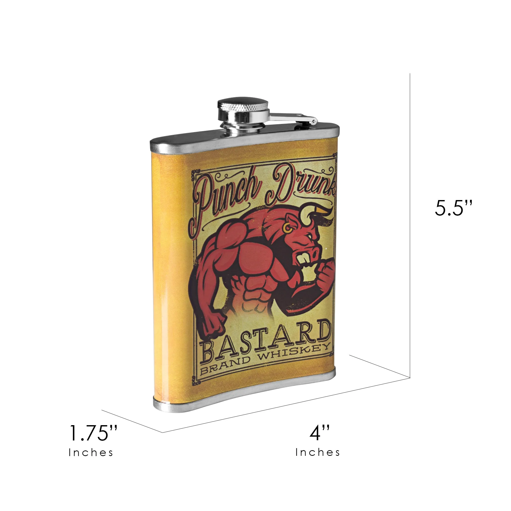 Punch Drunk Bastard Whiskey Stainless Steel 8 oz Liquor Flask