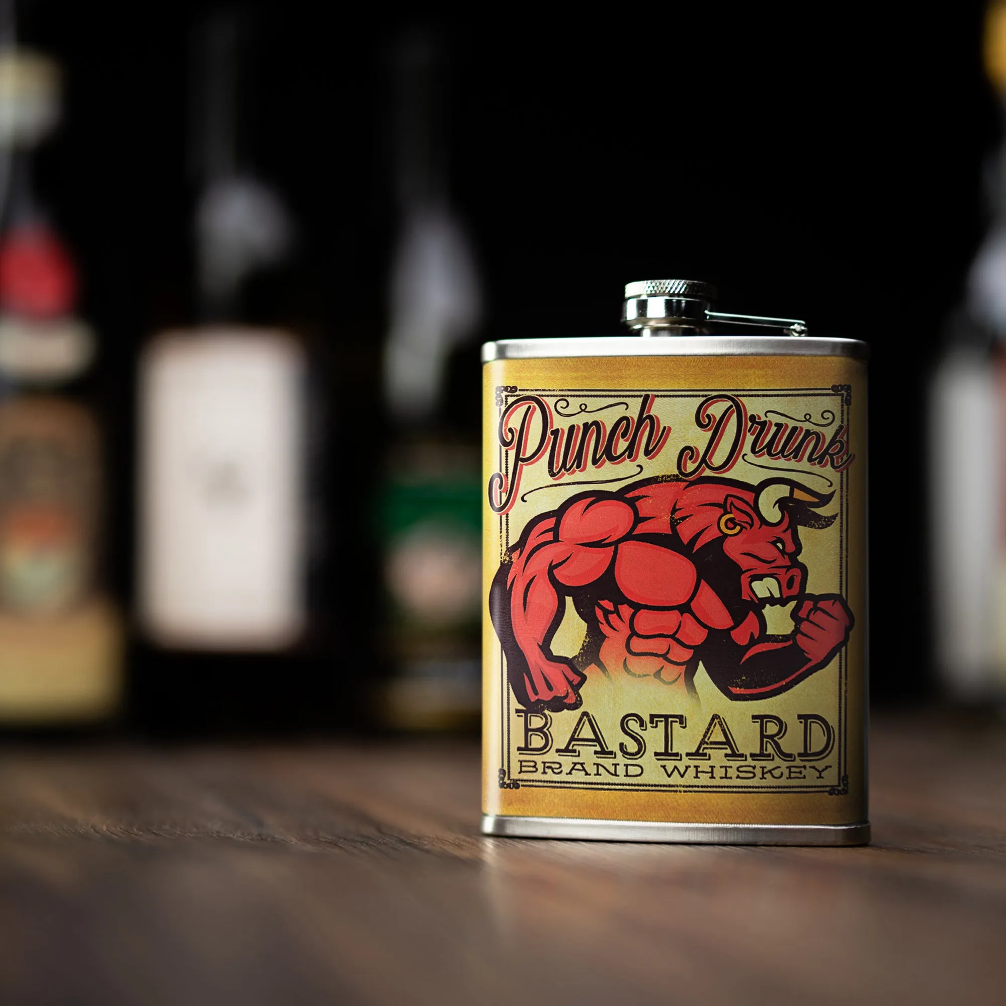 Punch Drunk Bastard Whiskey Stainless Steel 8 oz Liquor Flask