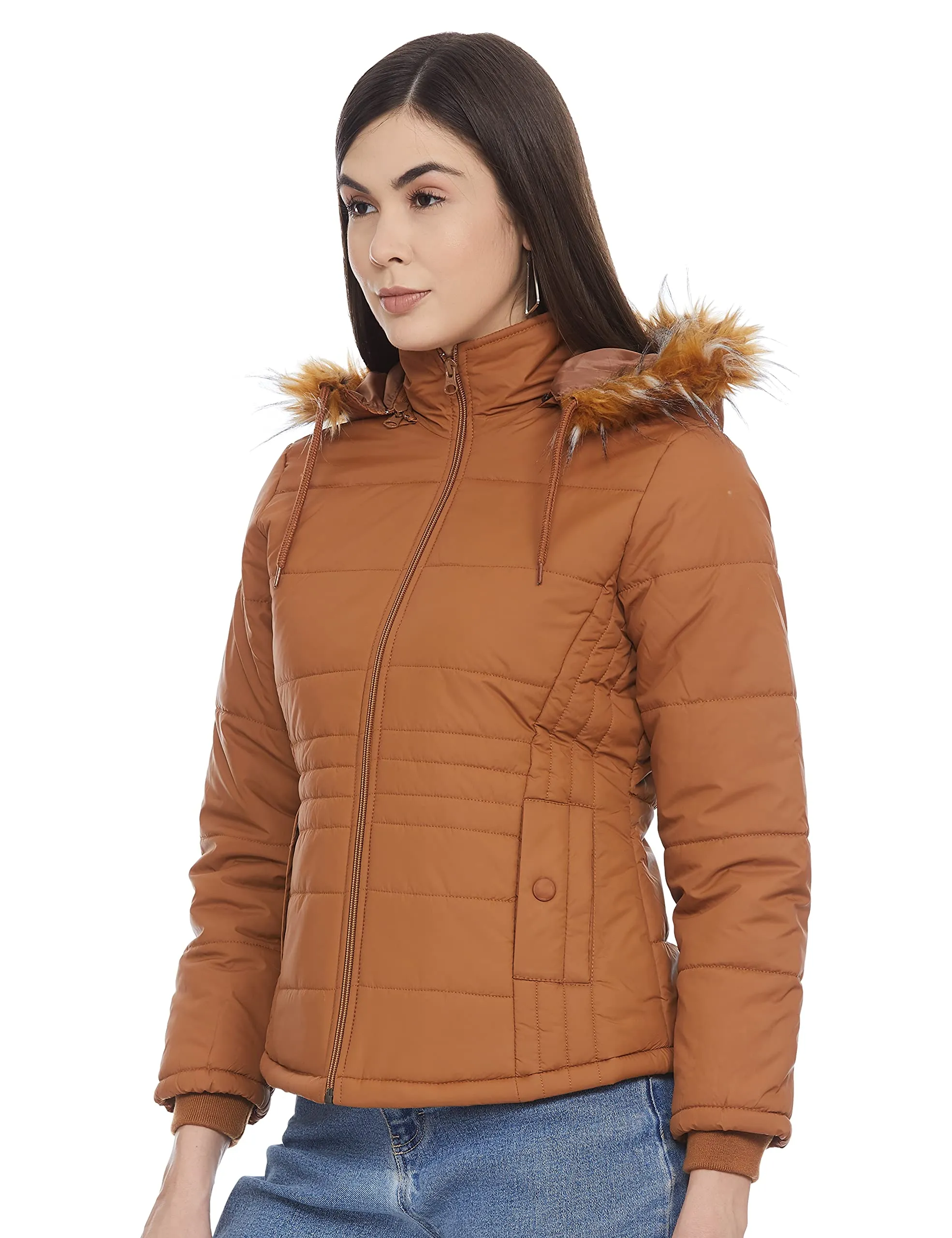 Qube By Fort Collins Women's Parka Coat Brown Tan L