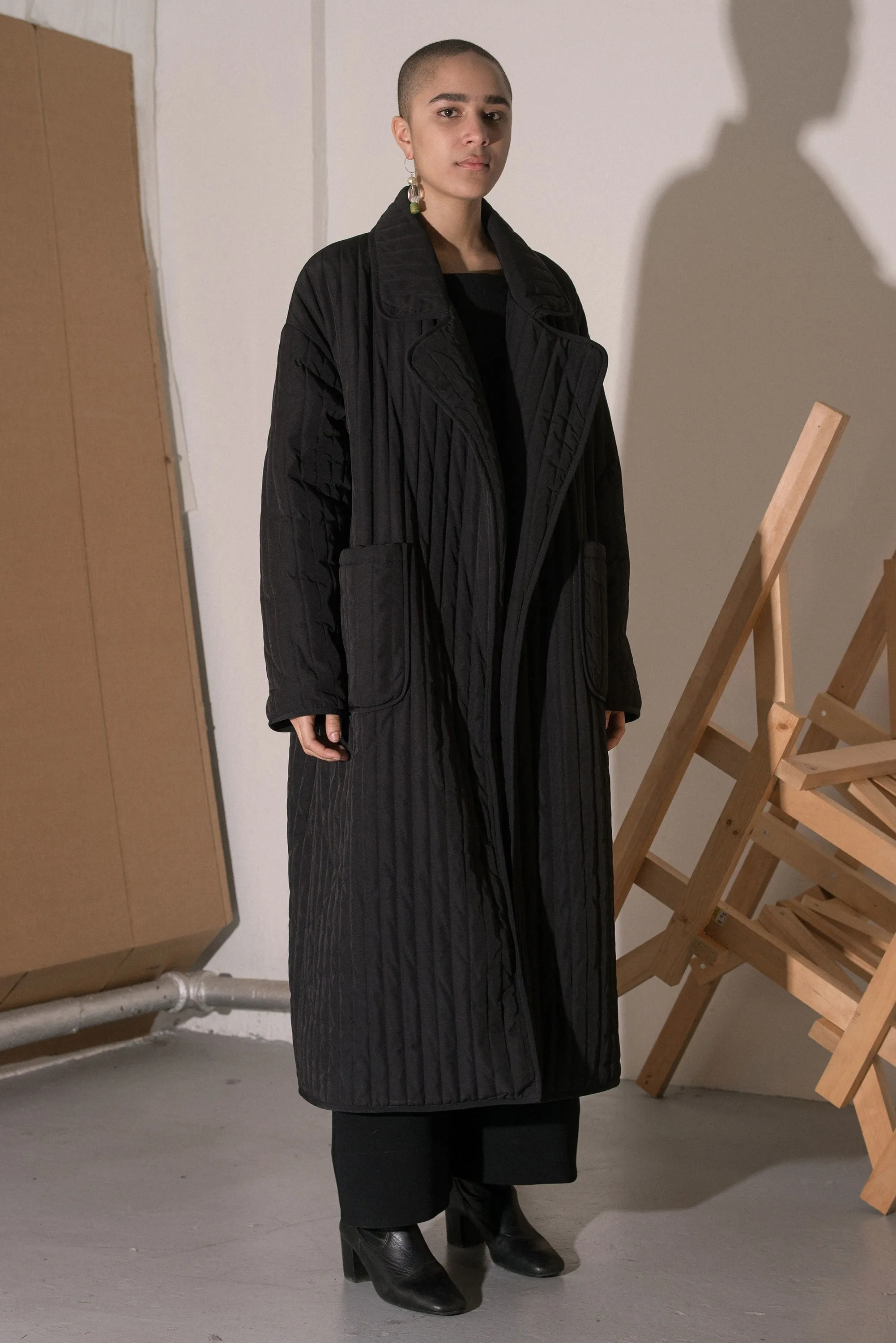 Quilted Overcoat - Black