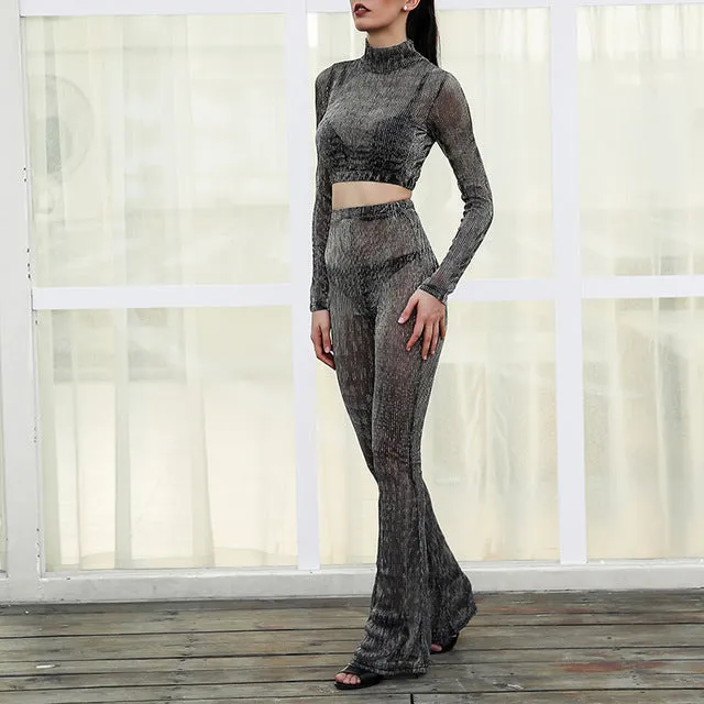 "Lost" sheer 2 piece crop top pants set