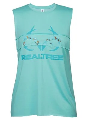 Realtree Camouflage WOMEN Seafoam Green Antler Logo Muscle Tank Top T-Shirt