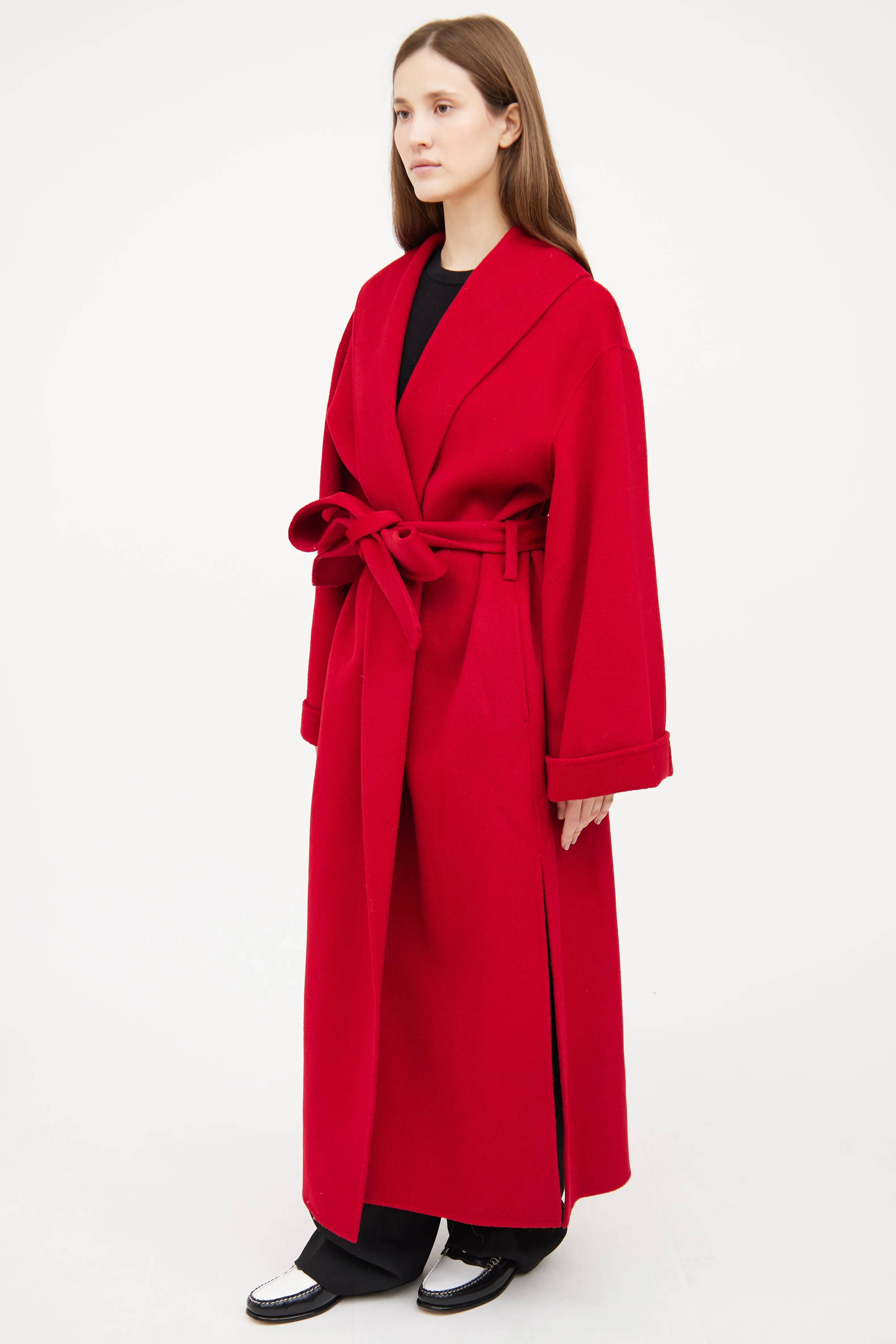 Red Wool Tie Coat