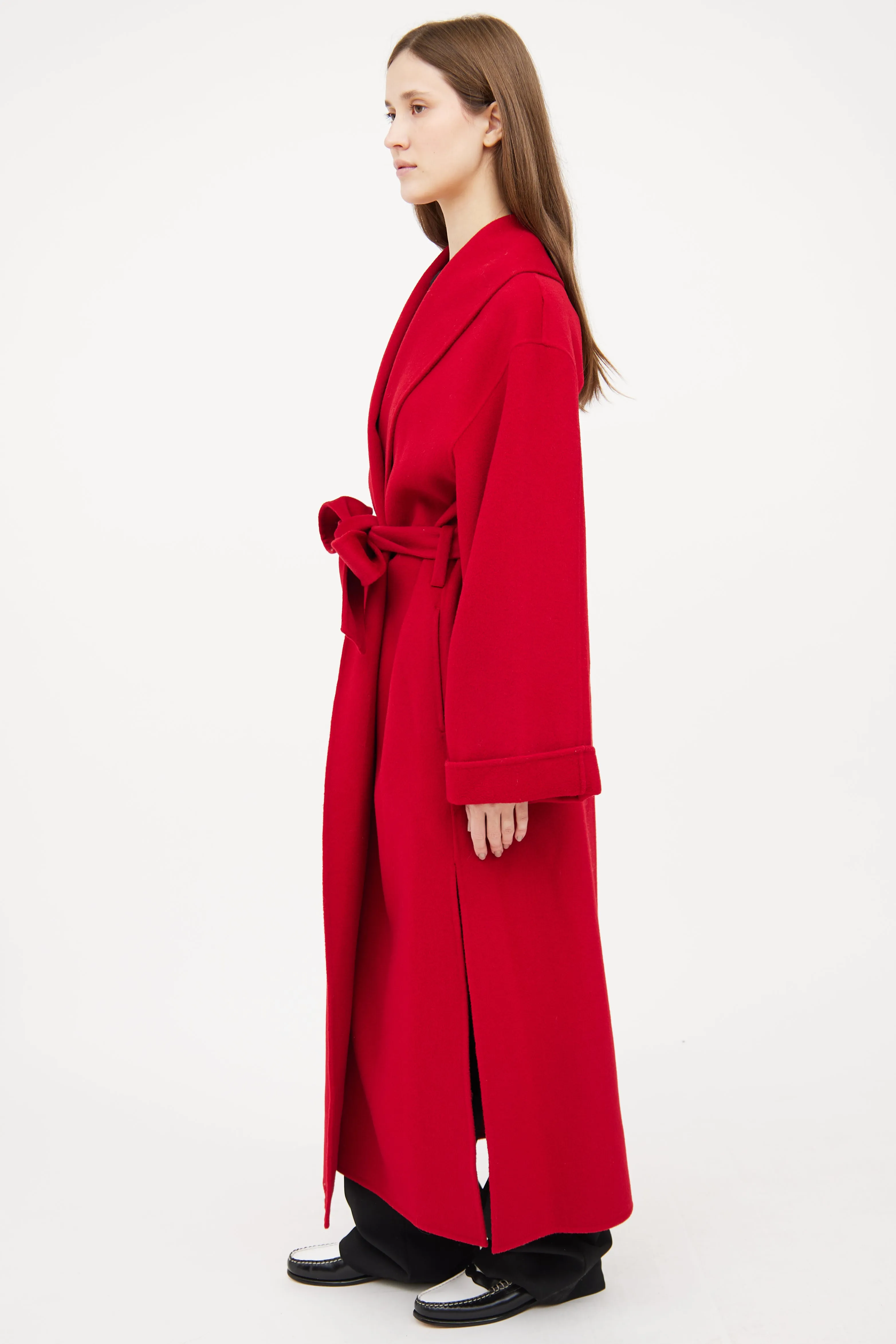 Red Wool Tie Coat