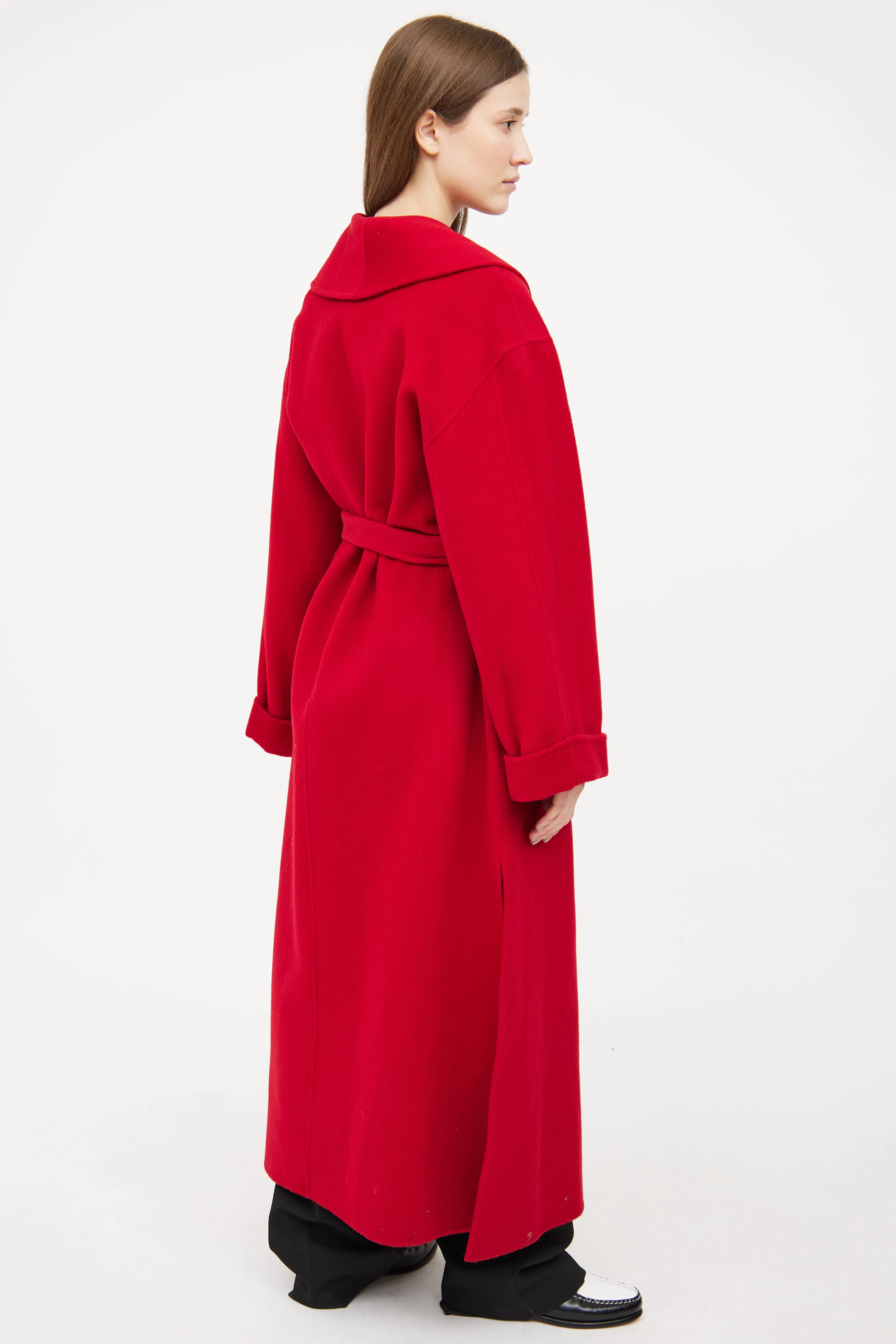 Red Wool Tie Coat