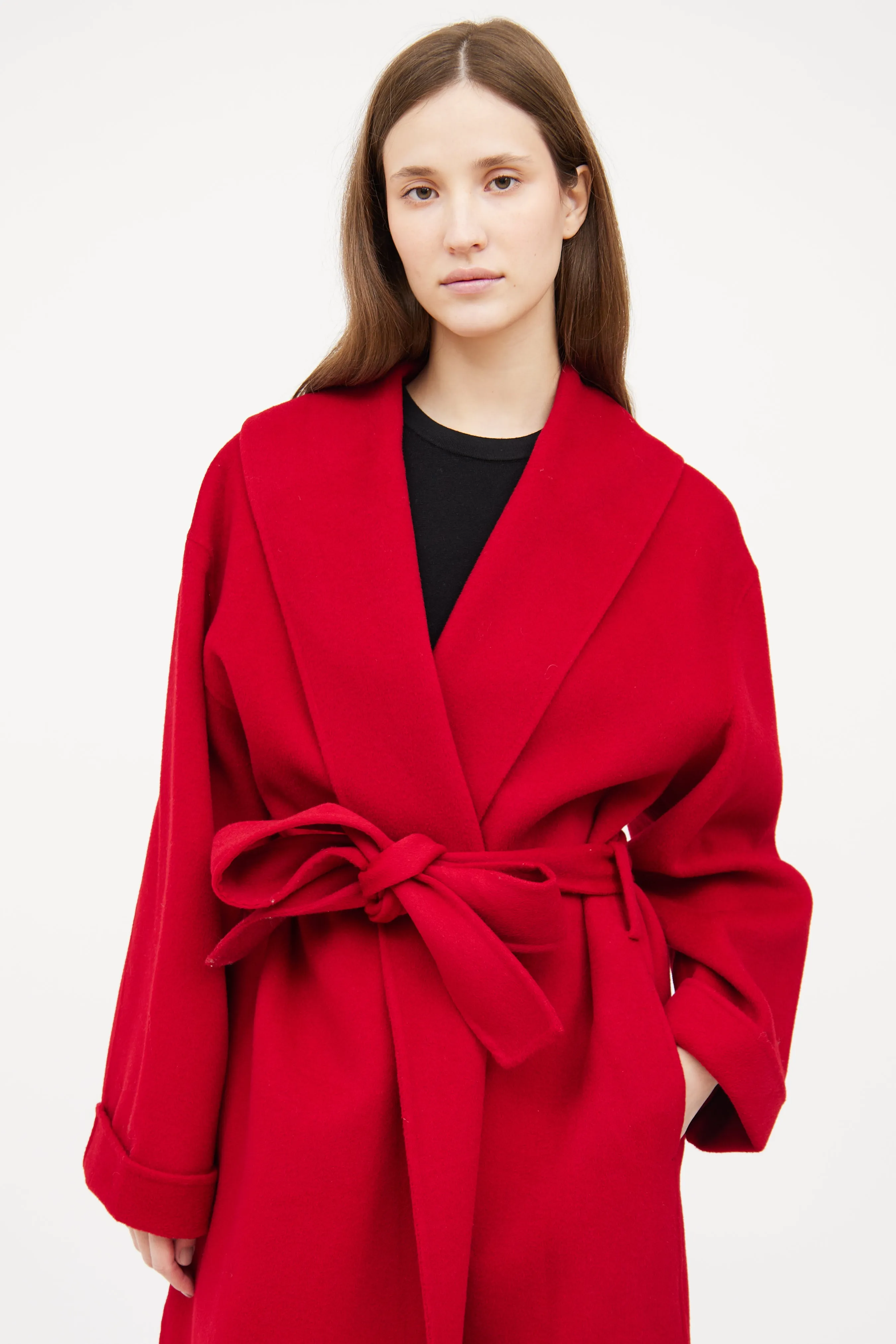 Red Wool Tie Coat