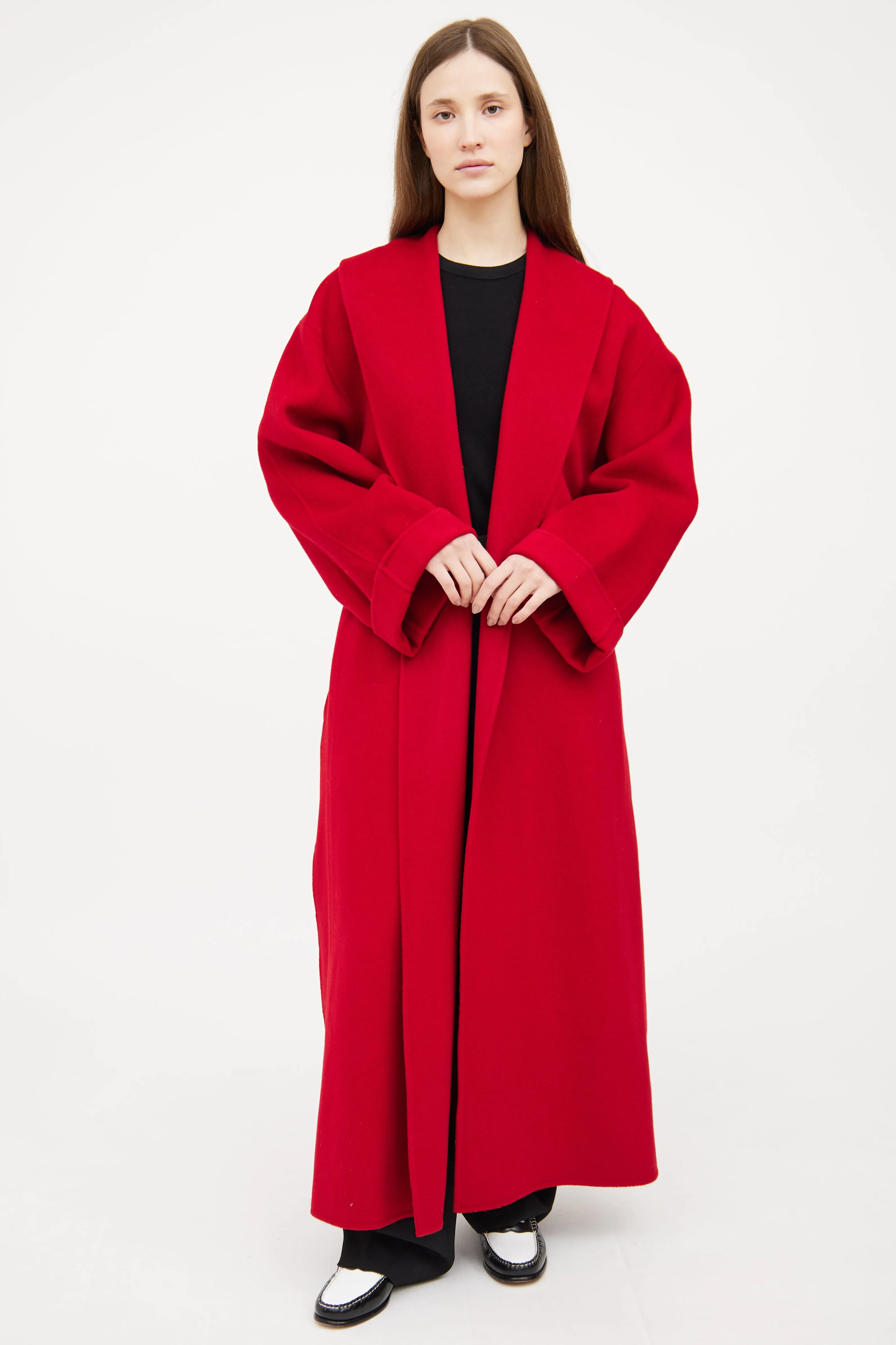 Red Wool Tie Coat