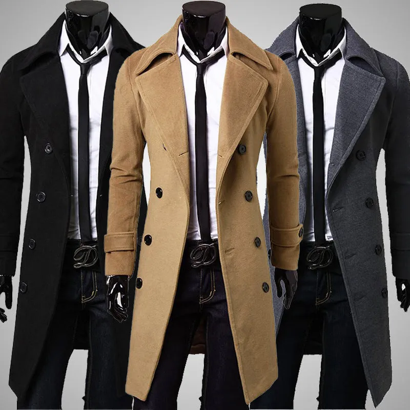 Riolio men in black costume New Men's Double Breasted Nylon Trench Coat Mid-Length Slim Casual Overcoat Coat