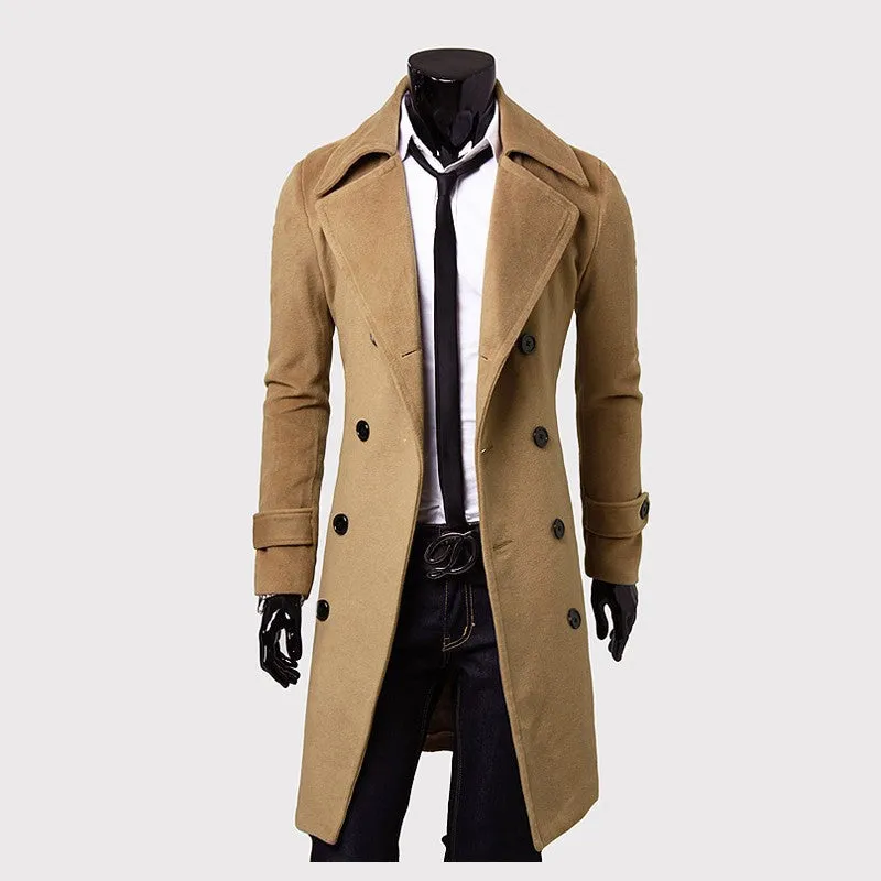 Riolio men in black costume New Men's Double Breasted Nylon Trench Coat Mid-Length Slim Casual Overcoat Coat