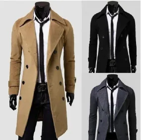 Riolio men in black costume New Men's Double Breasted Nylon Trench Coat Mid-Length Slim Casual Overcoat Coat