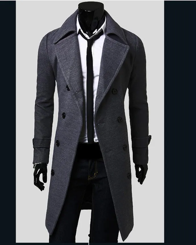 Riolio men in black costume New Men's Double Breasted Nylon Trench Coat Mid-Length Slim Casual Overcoat Coat