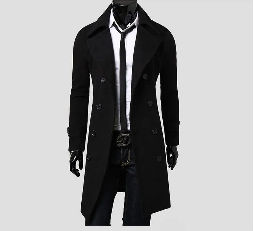 Riolio men in black costume New Men's Double Breasted Nylon Trench Coat Mid-Length Slim Casual Overcoat Coat